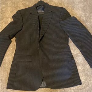 Black Slim-Fit Wool Suit Jacket with Notched Lapel